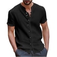 thumbnail image 2 of TIMIFIS Mens Short Sleeve Top Cotton Linen T Shirts Beach Solid Short Sleeve Shirts V-neck Button Closure Tops Blouse - Spring/Summer, 2 of 6