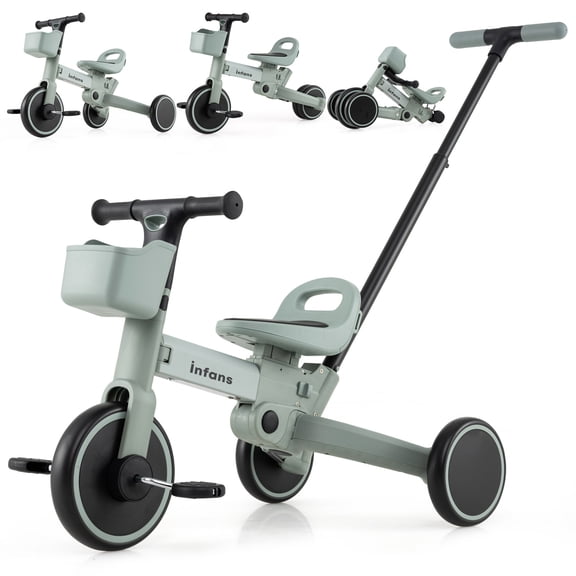 Tricycle 6-en-1 pour Tout-Petits INFANS, Convertit Draisienne en Tricycle avec Poignée de Poussée et Siège Ajustables, Conversion à Pédales, Roues Arrière Rétractables pour 18 à 60 Mois