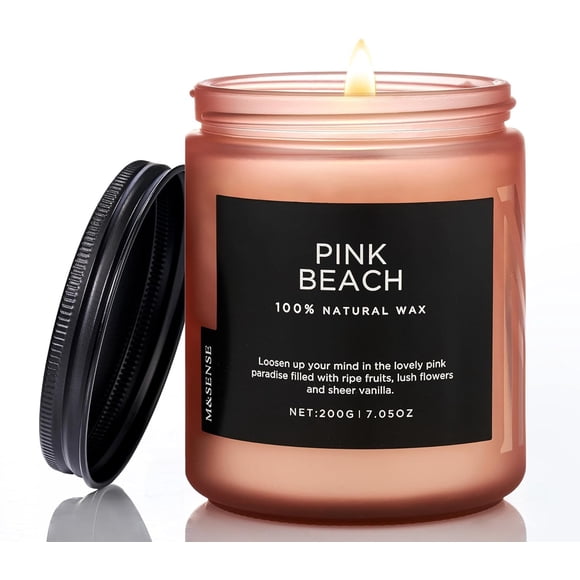 M&SENSE Pink Beach Sands Natural Soy Candle, Pineapple & Coconut Scented Candles for Women & Men, 7.05oz 50 Hours Non Toxic Candle Romantic Fragrance Gifts for Couples