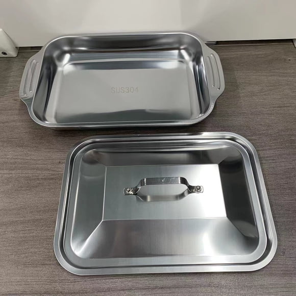 Shisuyan 1 Set Stainless Steel Plate Heavy Duty Baking Pan Grilling Serving Pan With Lid For Fish Pizza And Cakes For Baking Roasting