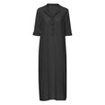 thumbnail image 4 of Pisexur Robe à Manches Longues à Col en V Mode Décontractée Col en V Boutonnée Robe en Coton et Lin à Manches Longues avec Poche Robe Longue Unie Robe pour Femmes, 4 of 6