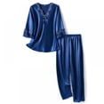 thumbnail image 1 of Pyjama en Satin de Soie pour Femmes Manches 3/4 Ensemble de Détente Deux Pièces, 1 of 5