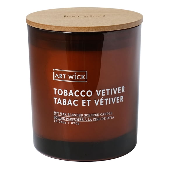 Art Wick 13.05oz Tabac Vétiver Cire de soja mélangée bougie parfumée,2 mèche de bois