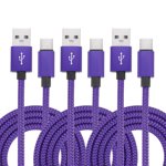 Uxcell USB Câble de chargeur de type C, de typeC à USB Un câble de transfert de données de charge tressé pourpre 6.56 ft 3