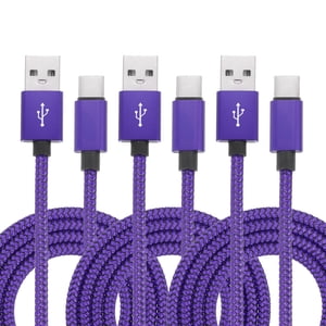 Uxcell USB Câble de chargeur de type C, de typeC à USB Un câble de transfert de données de charge tressé pourpre 6.56 ft 3