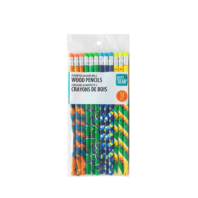 Pen+Gear #2 HB Woodcase Pencils, Unsharpened, Reptile Prints, 12 Count front-facing pack of 12 unsharpened woodcase pencils with assorted reptile prints, #2 HB smooth dark lead for writing and test-taking, attached erasers that resist smudging, non-toxic; classroom and school supplies option often used for art projects or decorative crafting.
