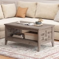 thumbnail image 4 of Costway Table Basse à 2 Niveaux de 39,5 Pouces avec Tablette Ouverte Décorations Tressées Rangement pour Salon Chêne Rustique, 4 of 10