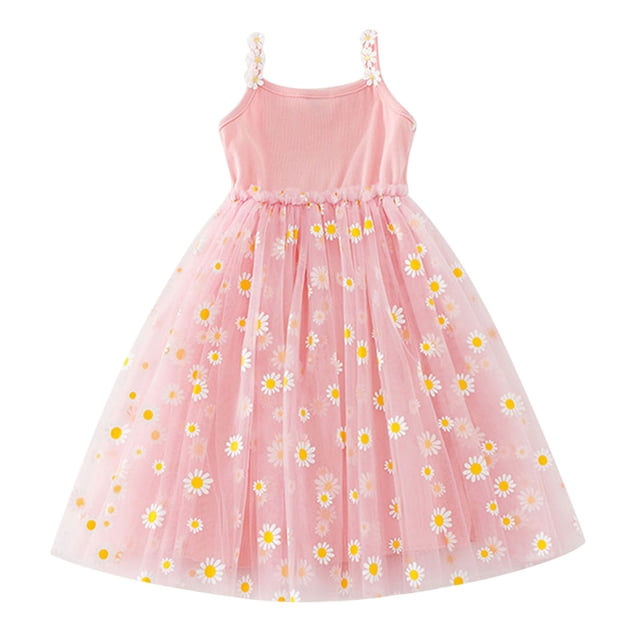 WEAIXIMIUNG Robes pour Filles Taille 6-7 Jupe pour Filles Enfants Été Mode Petit Imprimé Robe Bouffante Robe de Plage pour Enfants