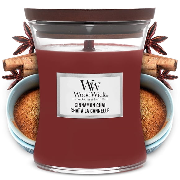 Woodwick Medium Hourglass Scented Candle Cinnamon Chai with Crackling Wick Burn Time: Up to 60 Hours