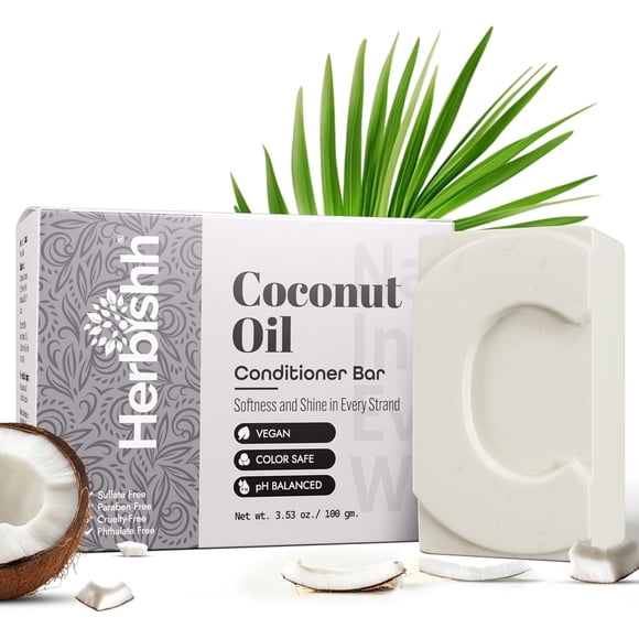 Herbishh Barre Revitalisante à l'Huile de Coco, Savon Revitalisant Solide à Hydratation Profonde pour Cheveux Secs et Bouclés, Barre Végane pour Femmes et Hommes, Restaure les Cheveux Abîmés pour Moins de Casse, Sans Sulfate, 3,53 oz