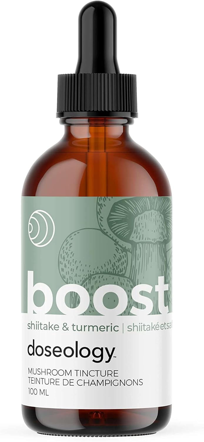 Doseology, Boost – Shiitake & Turmeric Immune Tincture, Dual Extract, Fruiting Body Mushroom, Natural Antioxidant & Immune Support, 100ml (One Month)
