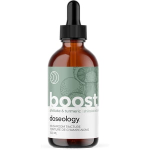 Doseology, Boost – Shiitake & Teinture immune curcuma, Double extrait, Champignon du corps fruitier, Antioxydant naturel & Soutien immunitaire, 100ml (Un mois)
