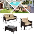 thumbnail image 5 of Patiojoy Ensemble de Conversation de Patio 4 Pcs en Rotin Osier Causeuse Canapé Table Basse et Dessus en Verre, 5 of 5