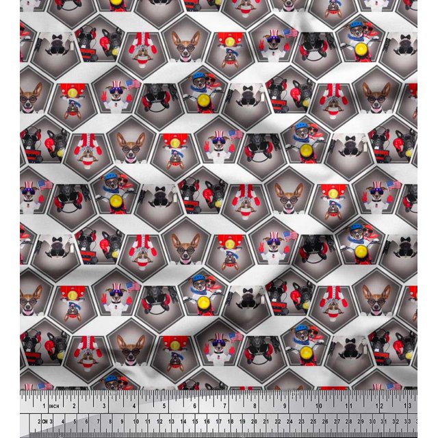 Soimoi Poly Georgette Fabric Geometric & Dogs Patchwork Fabric Prints by Yard 42 Inch Wide