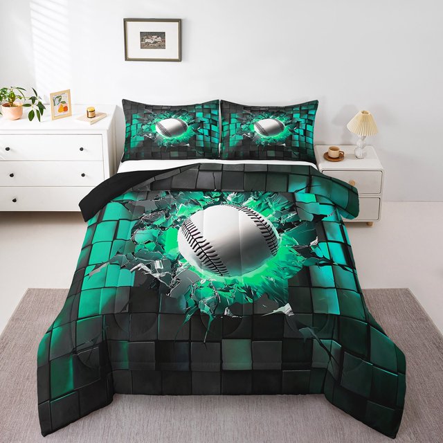 Erosebridal Baseball Bedding Twin Comforter Set,Sport Theme Down Comforter,Black Reversible,2pcs