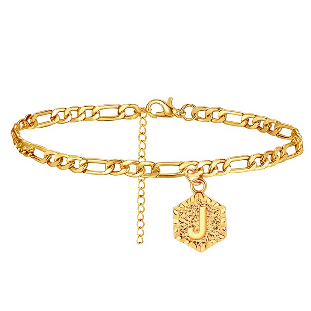 Initial Chevilles pour Femmes Charm Link Bracelet Cheville pour Adolescentes Alphabet(J)