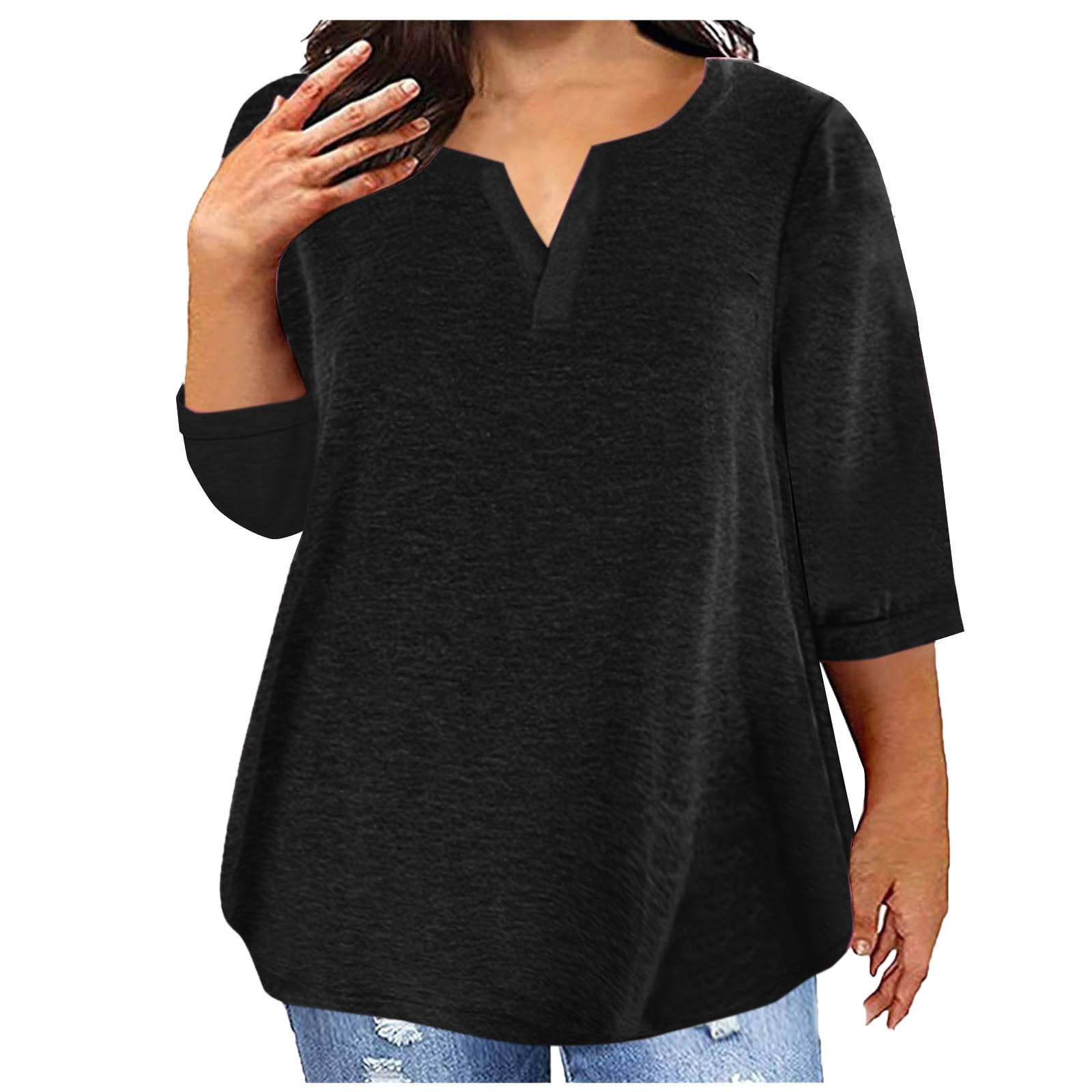 AherBiu Plus Size T Shirts for Women V Neck Loose Comfy Basic Tees Summer Workout Oversized Tshirt Tops