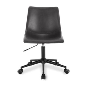 Plata Import Pat Office Chair in Black, PU Office Chair, Office Chair, Black PU Office Chair, Vintage Office Chair, Mid-High Back Office Chair, Black Metal Base Office Chair, Armless Office Chair