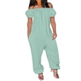 thumbnail image 1 of Birdeem Combinaison Pantalon Ample à Épaules Dénudées à Manches Courtes pour Femmes, Couleur Unie, 1 of 1