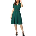 thumbnail image 2 of INSPIRE CHIC Robes Vintage pour Femmes 2024 Col Plat Manches Courtes Robe Évasée S Vert Foncé, 2 of 7