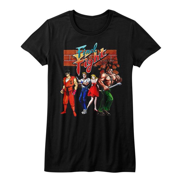 Final Fight Video Arcade Game Brick Wall Cast Of Characters Juniors T-Shirt Tee