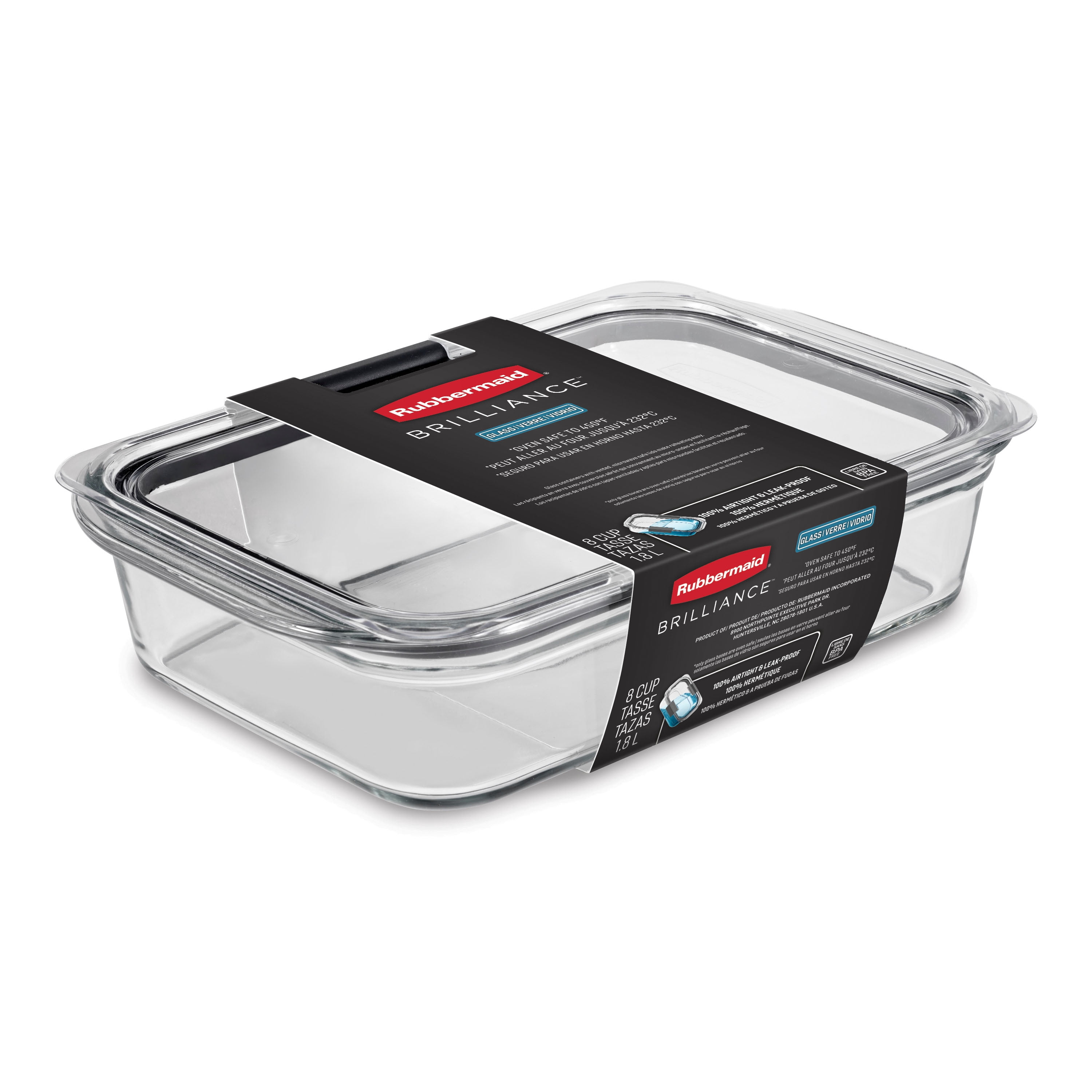 Rubbermaid Brilliance Glass Food Storage Container, 1.8 L (8 Cup), 1 Pack