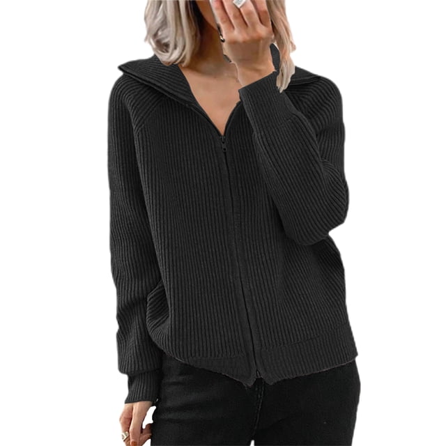 LUXUR Manteau d'Hiver Chaud à Manches Longues pour Femmes Noir