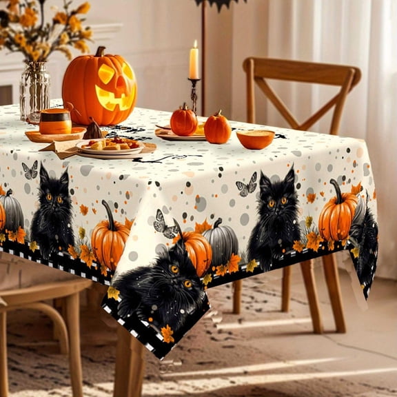 REK Halloween Tablecloth 80x120cm Rectangular Pumpkin Washable Tablecloth Suitable For Party Picnic Dinner