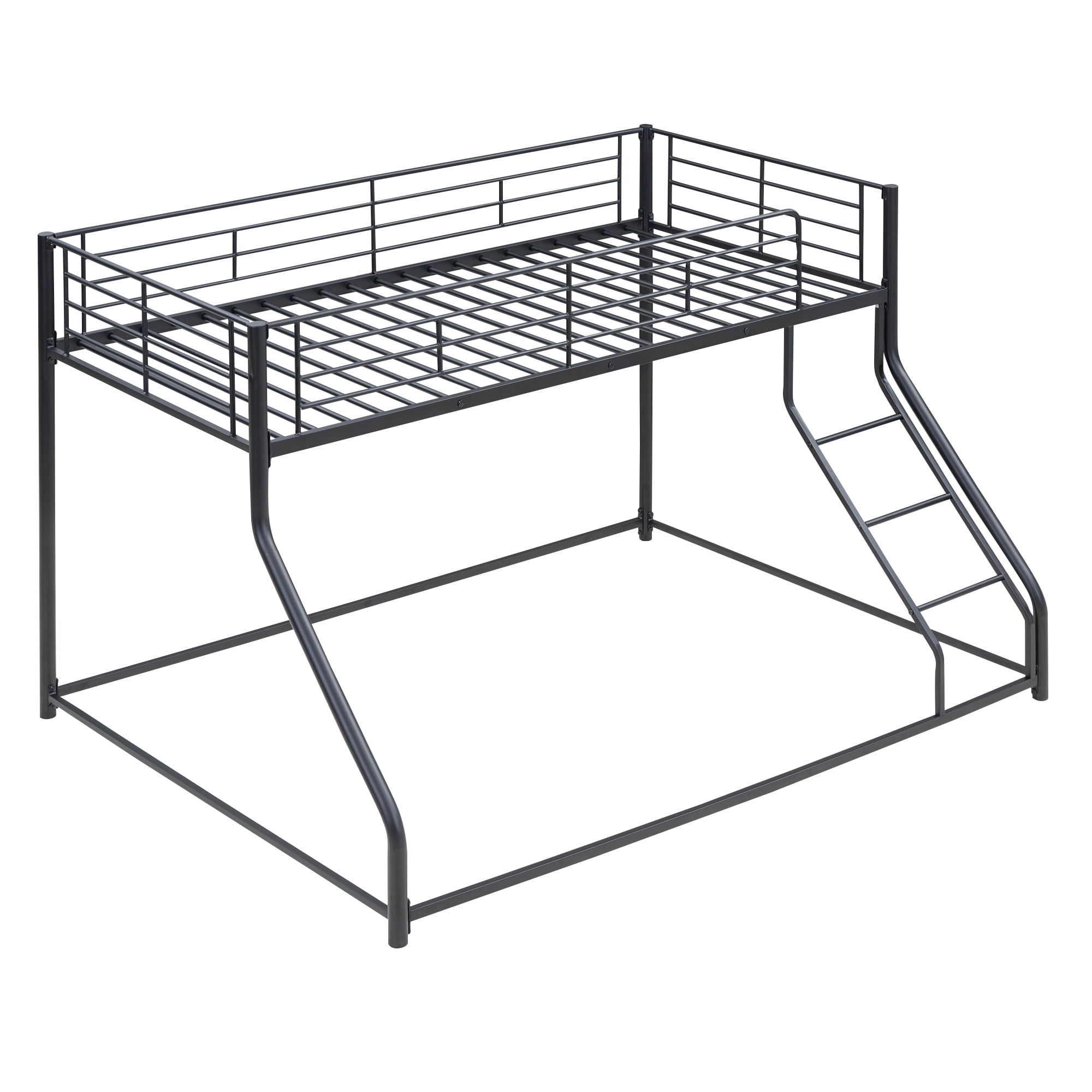 Noble House Full XL Over Queen Metal Bunk Bed,Black Industrial Frame with Guardrails & Slats,Black