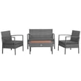 thumbnail image 2 of Costway 4PCS Patio Rattan Furniture Set Cushioned Chair Wooden Tabletop Gray, 2 of 9