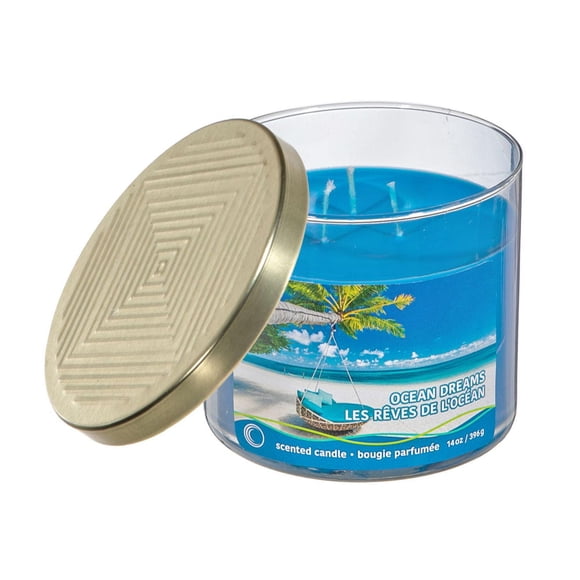 14 Oz 3 Wick Photophore Avec Couvercle Gaufrée (Ocean Dreams) - Set of 2