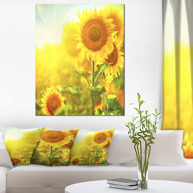 Bright Sunflowers Blooming on Field - Large Animal Canvas Art Print
