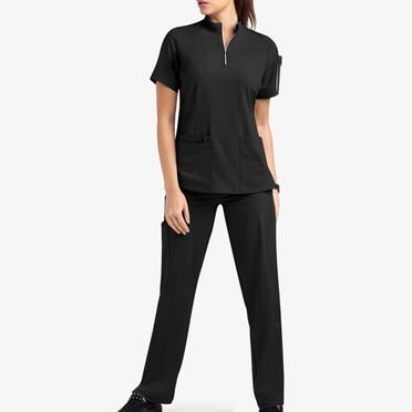 Pisexur Scrubs for Women Set Short Sleeve Stand Collar Zipper Scrubs Tops Jogger Scrub Pants for Women Casual Stretch Solid Color Nursing Uniform Workwear Sets with Pockets