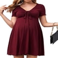 thumbnail image 2 of Robe de Maternité Courte pour Femmes à Manches Courtes, Mini, Col en V, Décontractée, Ample, Style Babydoll, Grande Taille, 2 of 6