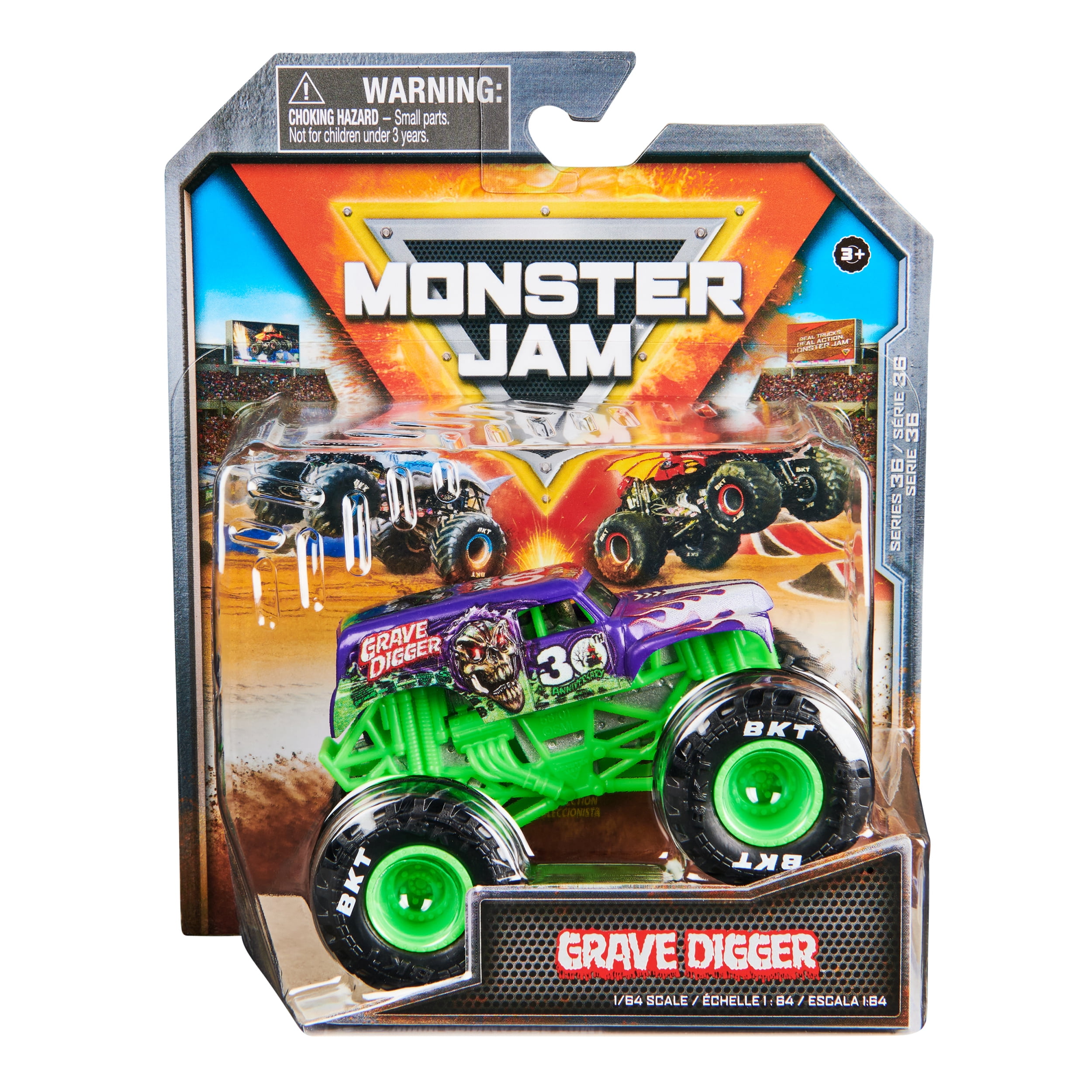 Monster Jam, Monster truck Grave Digger officiel, véhicule en métal moulé, échelle 1:64, jouets pour garçons à partir de 3 ans