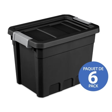 Sterilite 28 Liter Stacker Box, Durable Plastic Storage Bin with Latch Lid, Black - 6 Pk