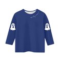 thumbnail image 4 of MKOSPLRT Chandails d'Halloween pour Enfants 3-12 Ans Garçons Filles T-Shirts Graphiques à Manches 3/4 Col Ras du Cou Coupe Ample Hauts Mignons Fantômes Citrouille T-Shirts, 4 of 4