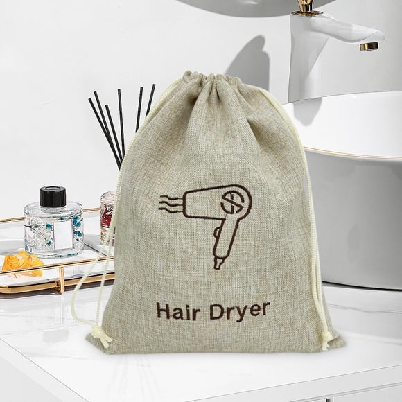 FHBVT Environmental Jute-Like Drawstring Hair Dryer Storage Bag Portable Multi-Purpose Dustproof Soft Breathable Appliance Organizer Compact Space-Saving Travel-Friendly Versatile Tool Storage