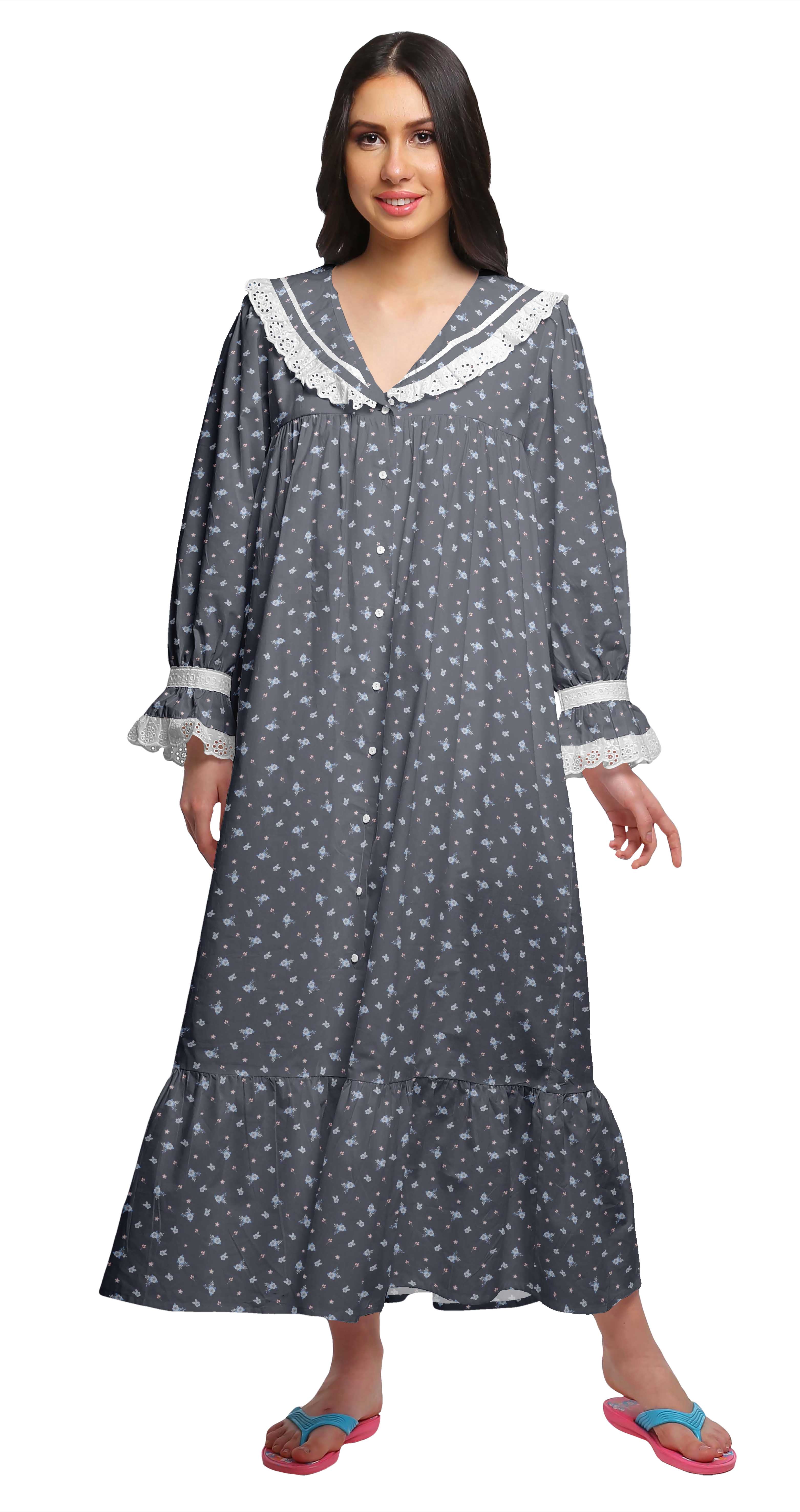 Moomaya Nuisette Imprimée pour Femmes en Coton à Bordure Volantée, Tenue de Nuit d'Allaitement