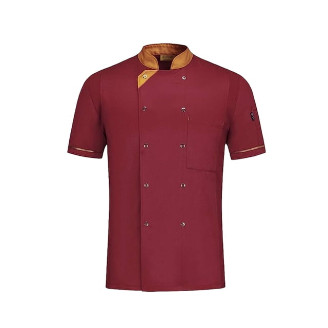 Baohd Polyester Restaurant Kitchen Uniform - Wear-resistant And Colorfast Easy To Maintain Chef Shirt Cooking Sleeve Wine Red XXL