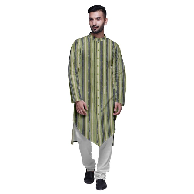 Atasi Button Down Asymmetric Printed Long Sleeve Rayon Kurta Pyjama Set
