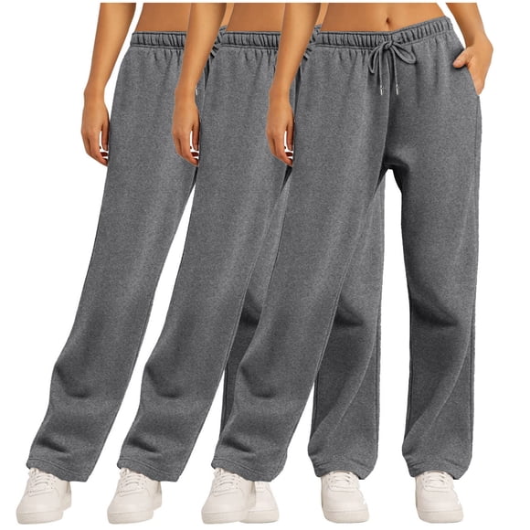 Posijego Womens 3PC Sweatpants with Pockets Women's 3 Pack Sweat Pants Wide Leg Lounge Running Pants