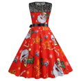 thumbnail image 4 of Fridja Mode Femmes Dentelle Ligne A Évasée Robe Vintage Bal Swing Sans Manches Imprimé Noël Xmas Robe de Fête, 4 of 9