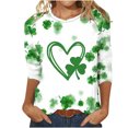 thumbnail image 1 of Besolor Hauts pour Femmes de la Saint-Patrick Tendance Manches 3/4 T-Shirts Imprimés Shamrock Col Rond Mignon Tunique de la Saint-Patrick T-Shirt Hauts, 1 of 3