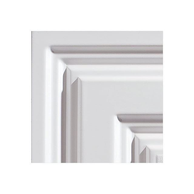 Genesis Échantillon de Carreaux de Plafond Blancs Icon Relief Mesurant 12 Pouces par 12 Pouces, Présentant un design Classique de Panneau Surélevé en PVC Cellulaire Blanc. Ces Carreaux Imperméables, Lavables et Ignifuges Sont Fabriqués à Partir de Matériau Vinyle durable, Idéal pour les Zones Très Humides comme les sous-Sols, les Cuisines et les Établissements de Santé. l'Échantillon Représente une Partie d'Un Panneau Complet Sans Capacité de Chevauchement.