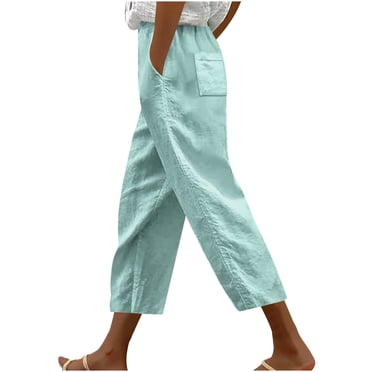 Cameland Plus Size Capris Pants for Women Fashion Elastic Waist Straight Pants Casual Pants with Drawstring