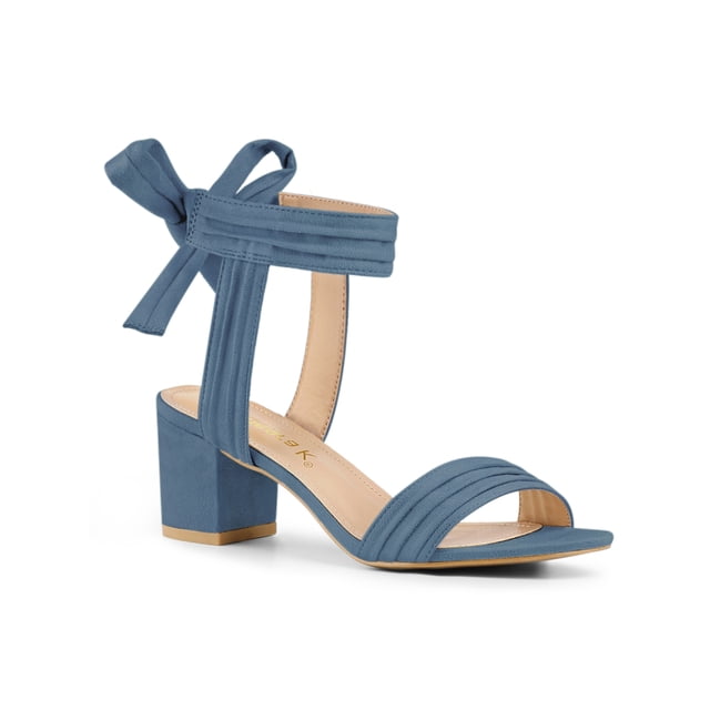 BLISSFUL STEP Women's Open Toe Ankle Tie Back Block Heels Sandals Haze Blue (Size 9.5)