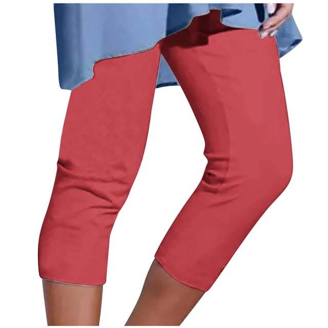 Yuyuzo Womens Plus Size Capris High Waisted Straight Leg Solid Color Bottom Capri Pants for Women 3/4 Slacks