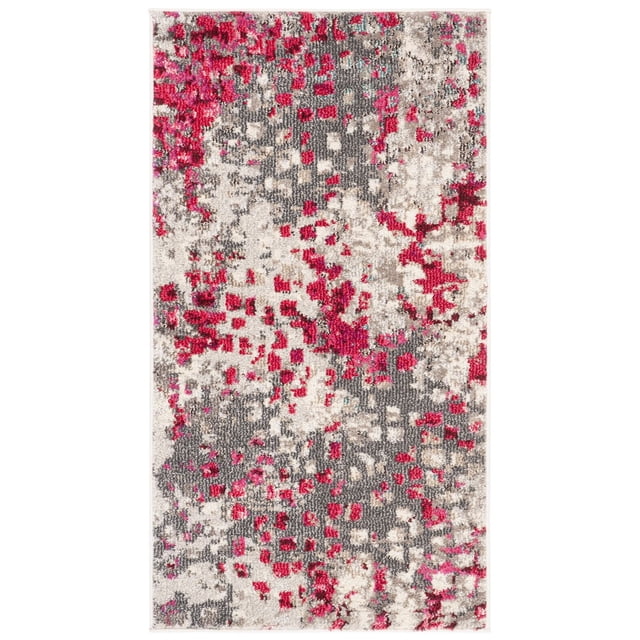 Safavieh Monaco Driskoll Tapis Abstrait en Polypropylène durable avec un Mélange Tissé Mécaniquement de Velours à Boucles Hautes et Basses, Présentant un Motif Abstrait en Tons Rouge, Gris, beige et Crème, Convient pour Ajouter un style Bohème aux Zones d'Accent dans les Maisons Canadiennes.