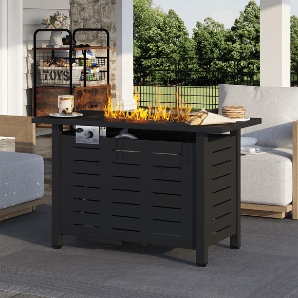 Clouddwell Table Rectangulaire de Foyer au Propane de 42 Pouces – Chauffage de Patio Extérieur de 50 000 BTU avec Couvercle Amovible, Housse Imperméable et Roches de Lave, Noir